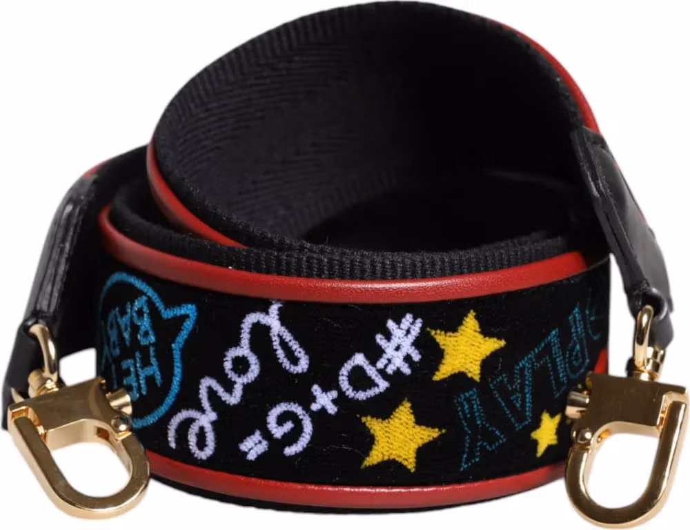 Dolce & Gabbana Black Cotton Printed Bag Shoulder Strap