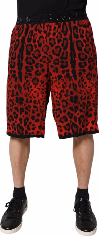 Dolce & Gabbana Red Leopard Print Viscose Bermuda Shorts