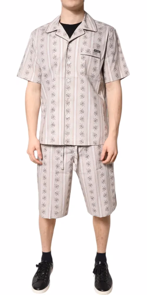 Dolce & Gabbana Beige Floral Print Cotton Men Pajama Set Sleepwear