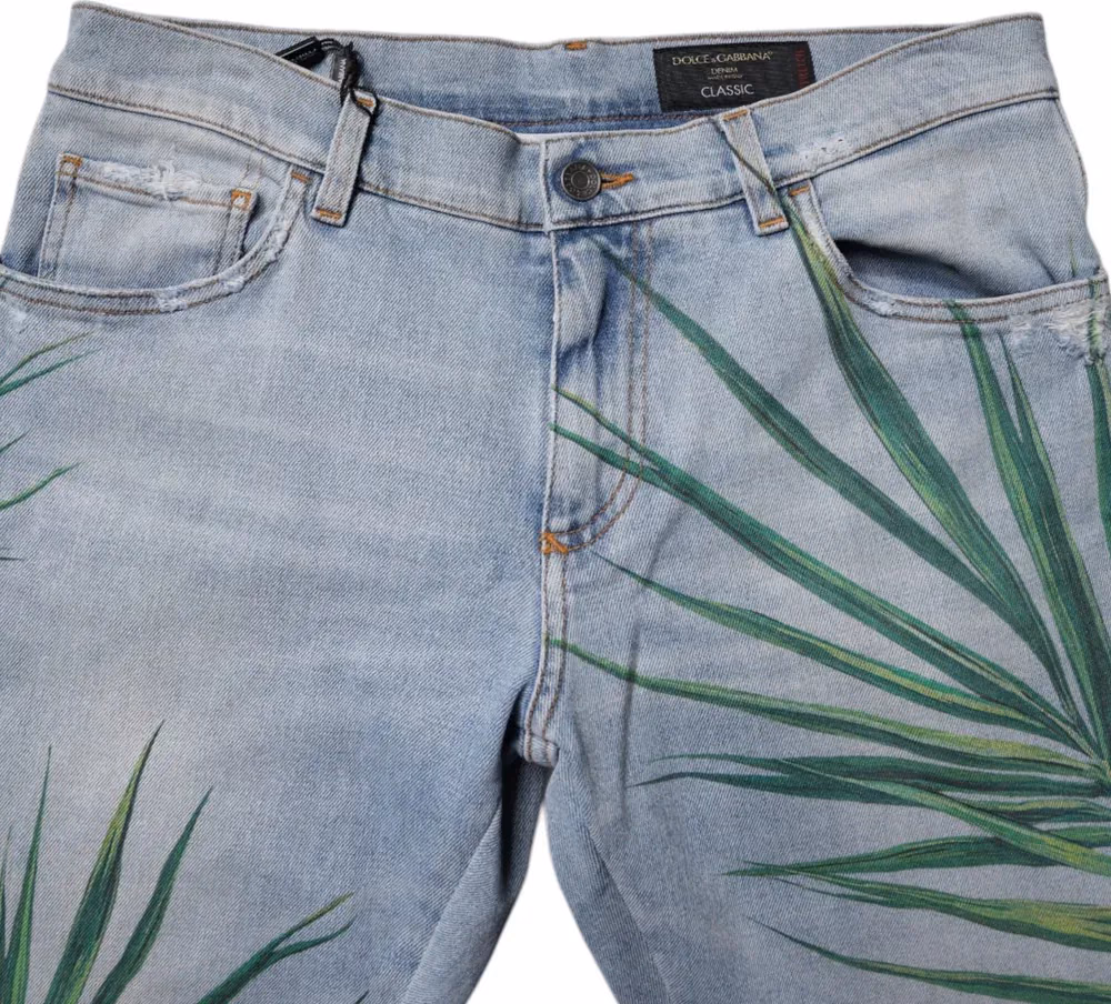 Dolce & Gabbana Light Blue Leaf Cotton Classic Men Denim Jeans