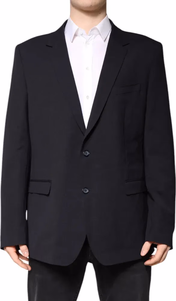 Dolce & Gabbana Dark Blue Wool Single Breasted Coat Blazer