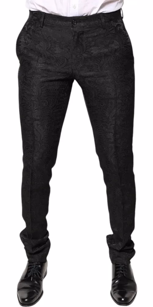 Dolce & Gabbana Black Floral Jacquard Mid Waist Dress Pants