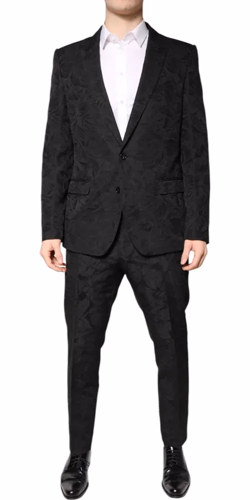 Dolce & Gabbana Black Polyester Floral Jacquard 2 Piece Suit