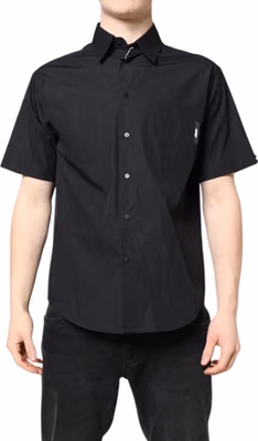 Black Printed Short Sleeves Collared Men Casual Shirt