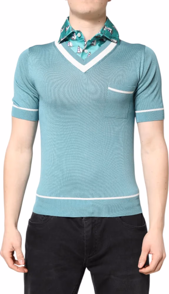 Dolce & Gabbana Green Printed Collared Short Sleeve T-shirt