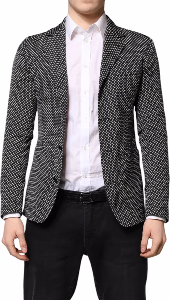 Dolce & Gabbana Black White Patterned Men Suit Coat Blazer