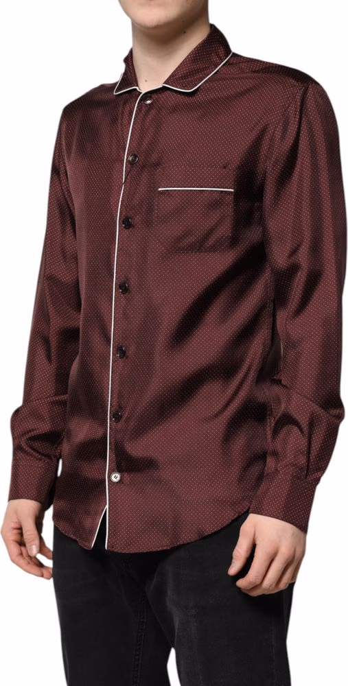 Dolce & Gabbana Burgundy Silk Dotted Long Sleeves Shirt