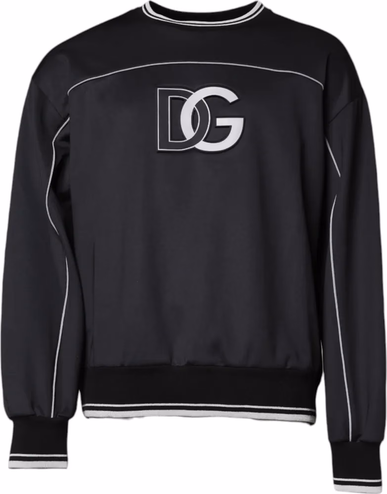 Dolce & Gabbana Black Logo Polyester Crew Neck Men Pullover Sweater