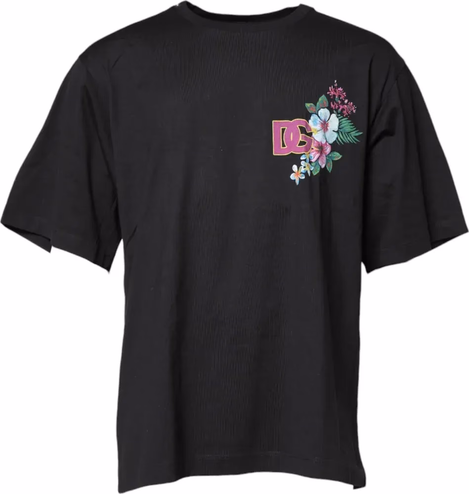 Dolce & Gabbana Black DG Floral Print Crew Neck T-shirt