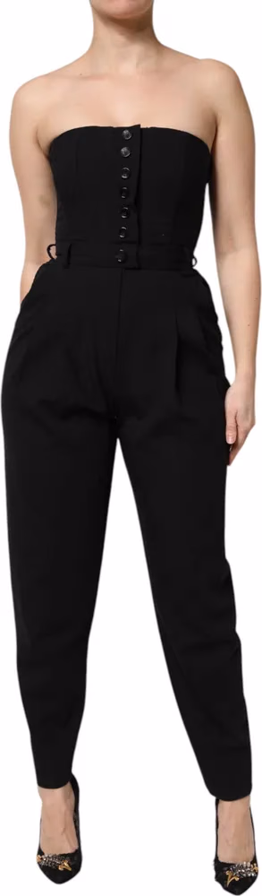 Dolce & Gabbana Black Wool Strapless Romper Jumpsuit Dress
