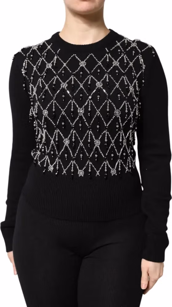 Dolce & Gabbana Black Cashmere Embellished Long Sleeves Top