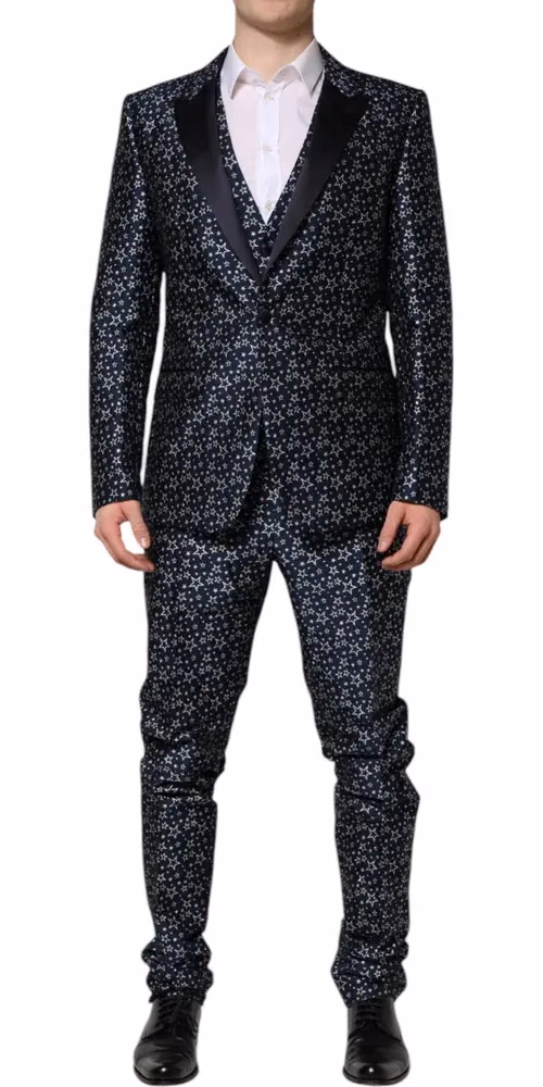 Dolce & Gabbana Blue MARTINI Star Jacquard 3 Piece Suit