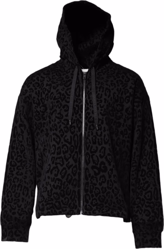 Dolce & Gabbana Black Leopard Full Zip Hooded Sweatshirt Sweater