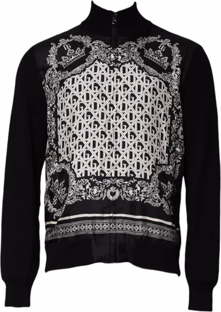 Dolce & Gabbana Black White Bandana Print Full Zip Sweater
