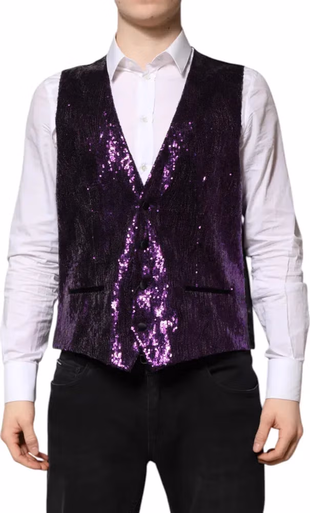 Dolce & Gabbana Purple Sequined Dress Formal Waistcoat Vest