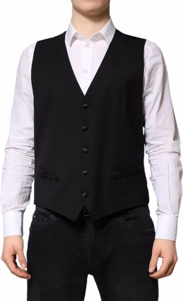 Dolce & Gabbana Black Wool Dress Formal Men Waistcoat Vest