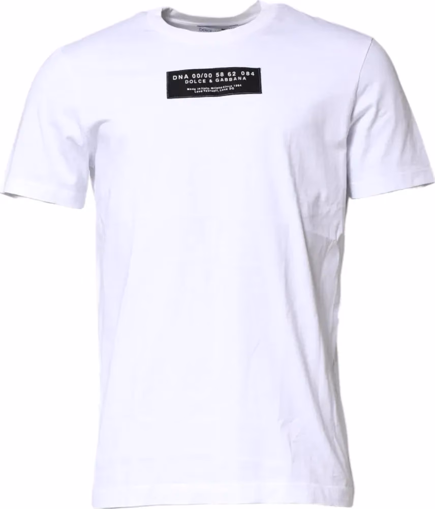 Dolce & Gabbana White Cotton Logo Patch Crew Neck T-shirt