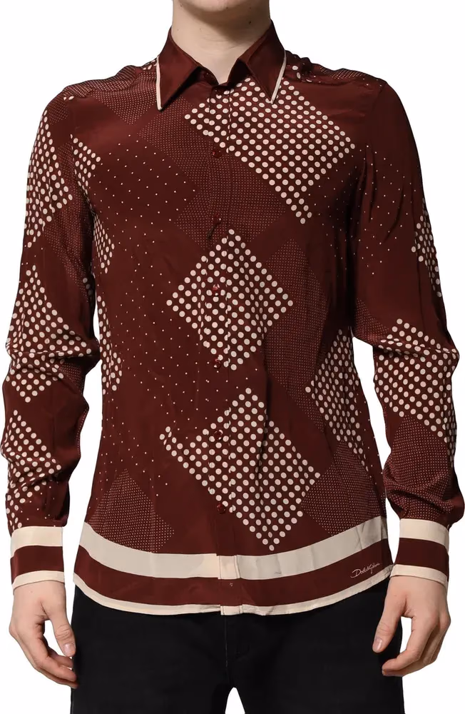 Dolce & Gabbana Maroon Dotted Silk Long Sleeve Casual Shirt