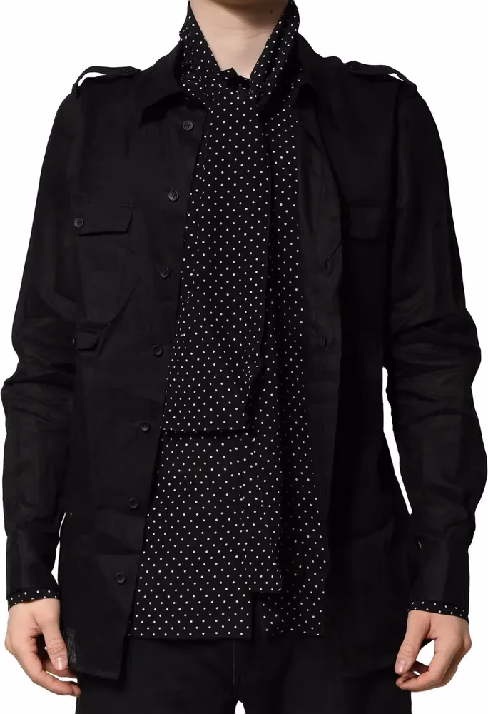 Dolce & Gabbana Black Polka Dot Linen Silk Men Casual Shirt