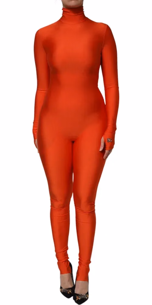 Dolce & Gabbana Red Nylon Turtleneck Bodycon Jumpsuit Dress