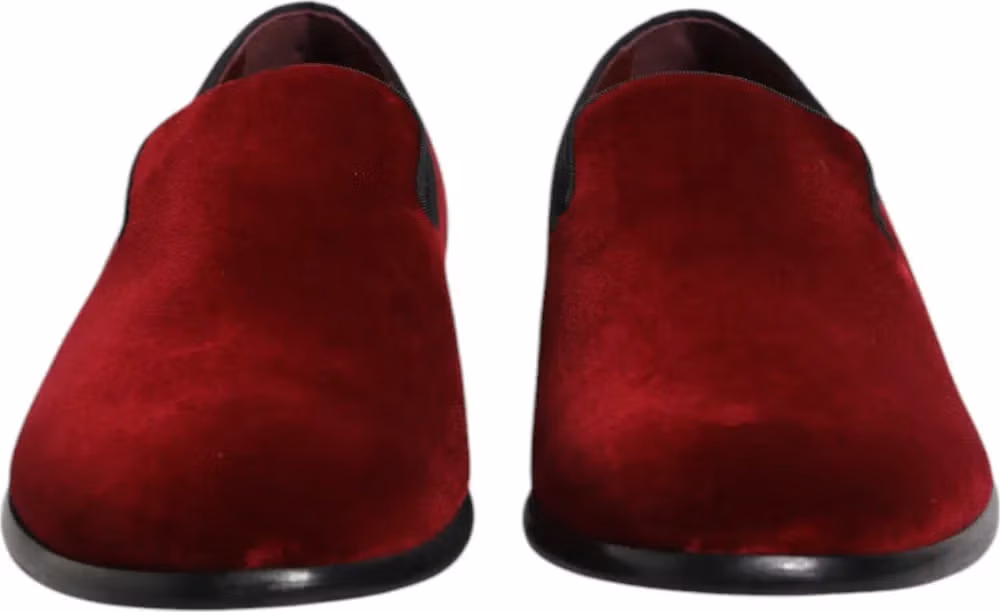 Dolce & Gabbana Red Cotton Velvet Slip On Loafers Formal Shoes