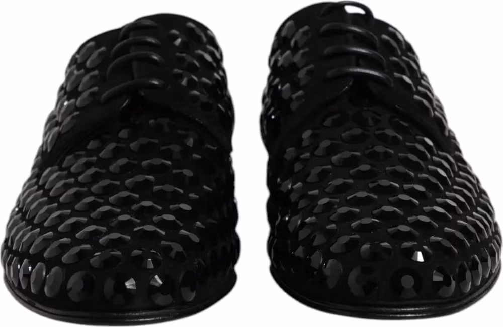 Dolce & Gabbana Black Suede Strass Derby Formal Shoes