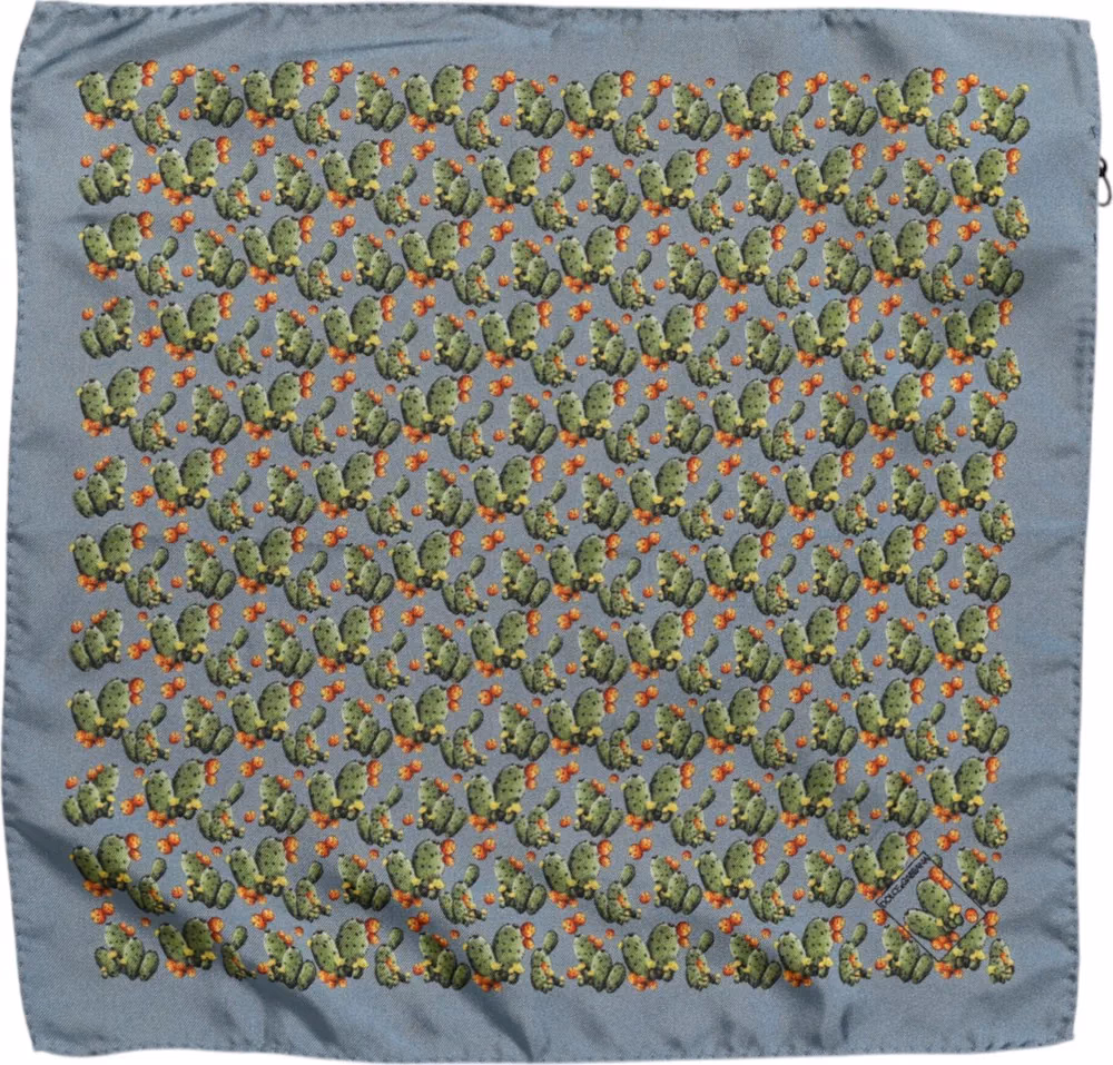 Dolce & Gabbana Gray Green Cactus Print Square Foulard Scarf