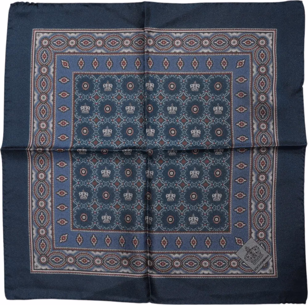 Dolce & Gabbana Blue Printed Silk Square Men Foulard Scarf