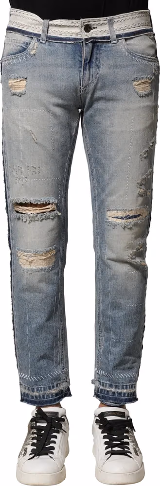 Dolce & Gabbana Light Blue Tattered Straight Men Denim Jeans
