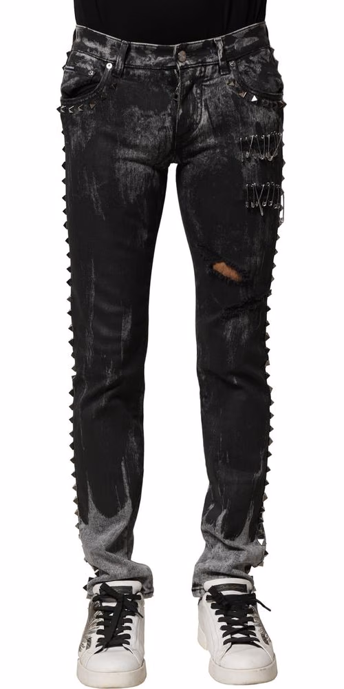 Dolce & Gabbana Black Washed Embellished Skinny Denim Jeans