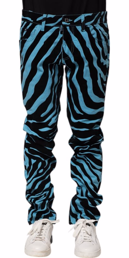 Dolce & Gabbana Blue Black Stripes Skinny Denim Jeans