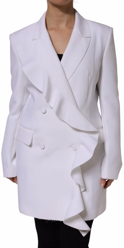 MSGM White Polyester Long Sleeves Ruffled Wrap Jacket