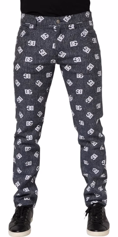 Dolce & Gabbana Dark Gray Logo Cotton Skinny Slim Denim Jeans