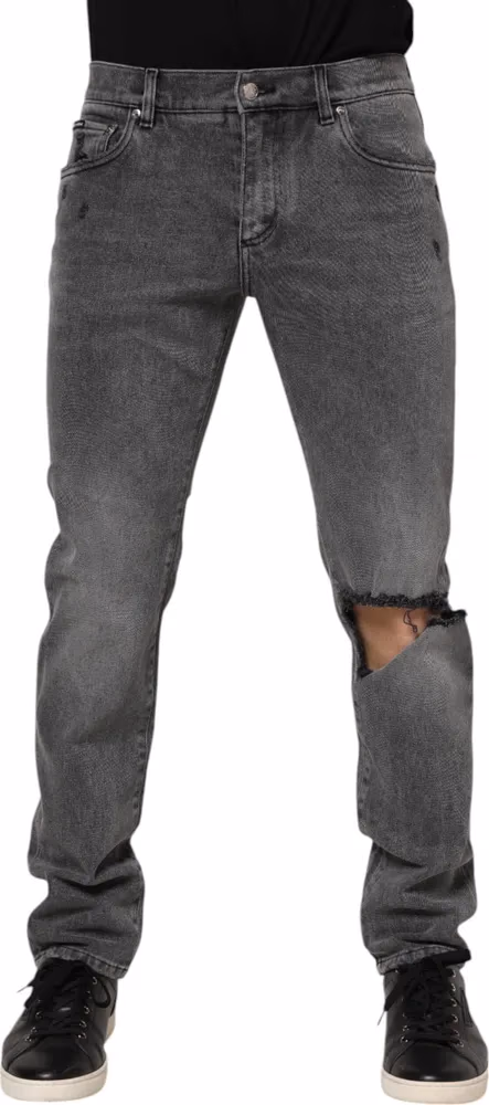 Dolce & Gabbana Gray Cotton Logo Plaque Denim Jeans