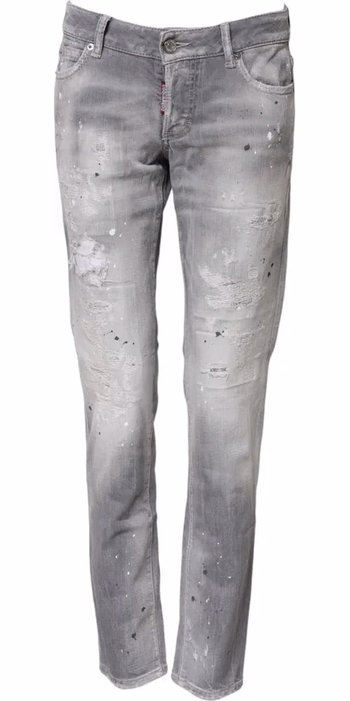 Dsquared² Gray Washed Mid Waist Tapered Denim Jeans