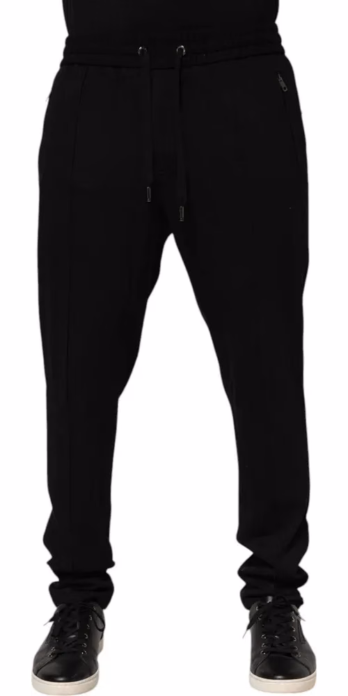 Dolce & Gabbana Black Viscose Skinny Logo Men Jogger Pants