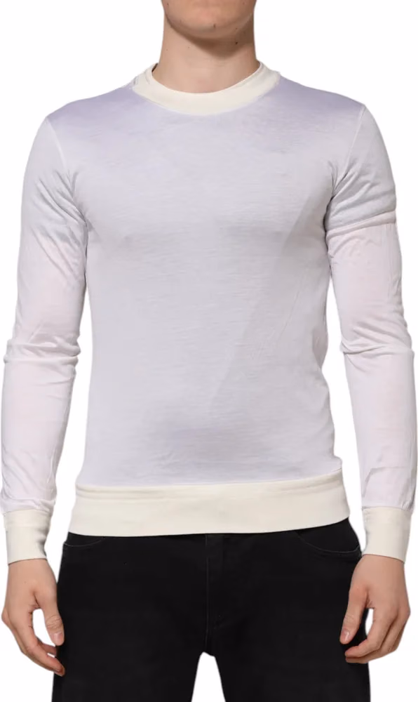 Dolce & Gabbana White Silk Crew Neck Long Sleeves T-shirt