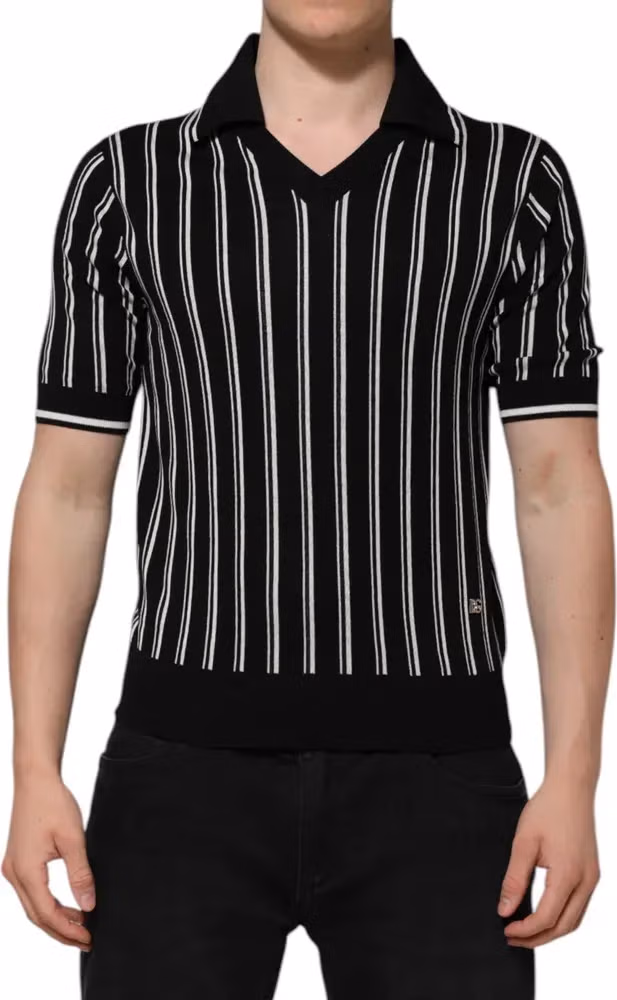 Dolce & Gabbana Black White Stripes Collared Polo T-shirt