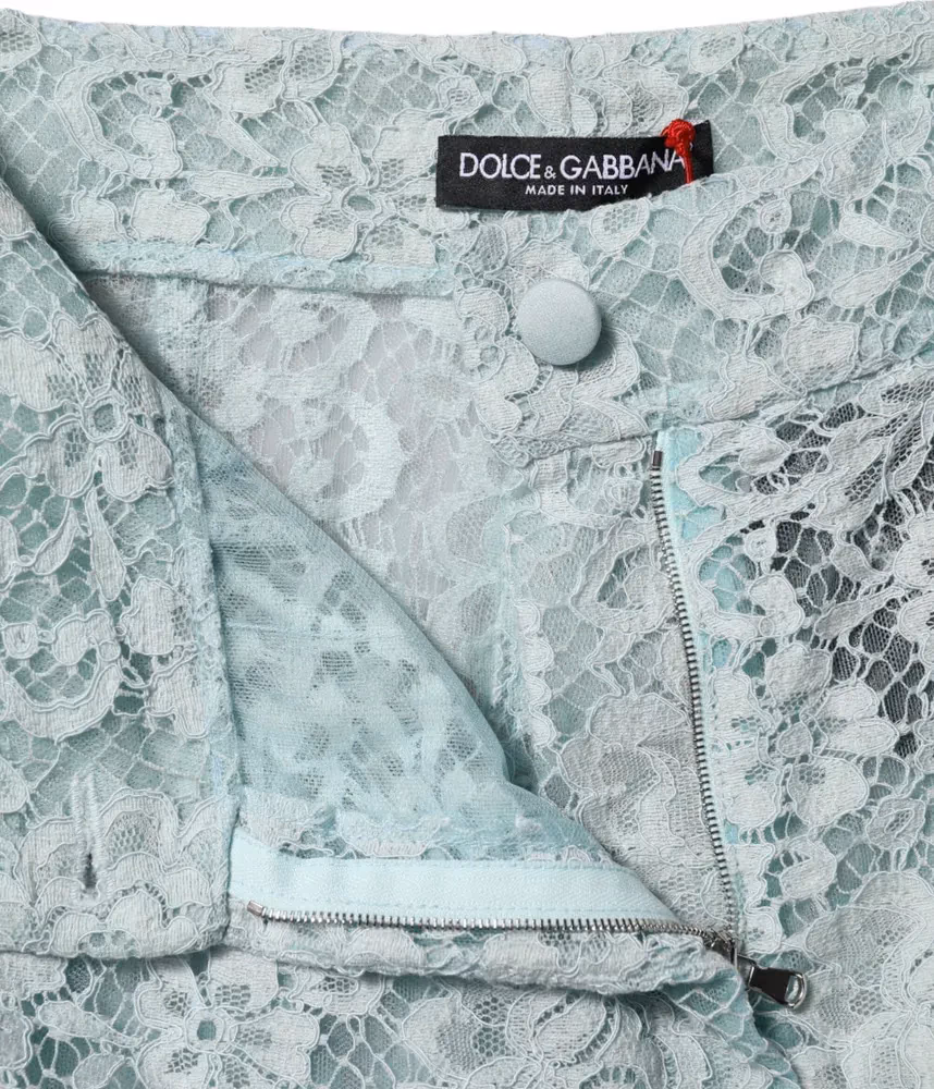 Dolce & Gabbana Mint Green Cotton Floral Lace Trousers Pants