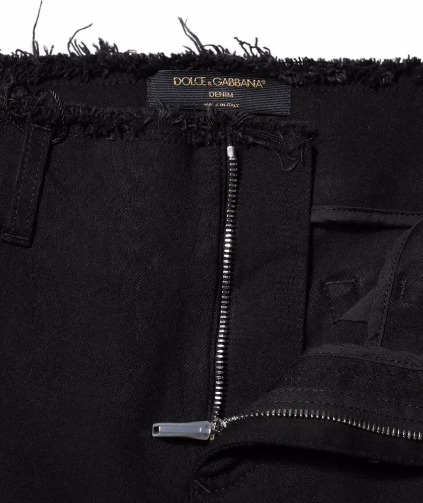 Dolce & Gabbana Black Cotton Mid Waist Flared Denim Jeans