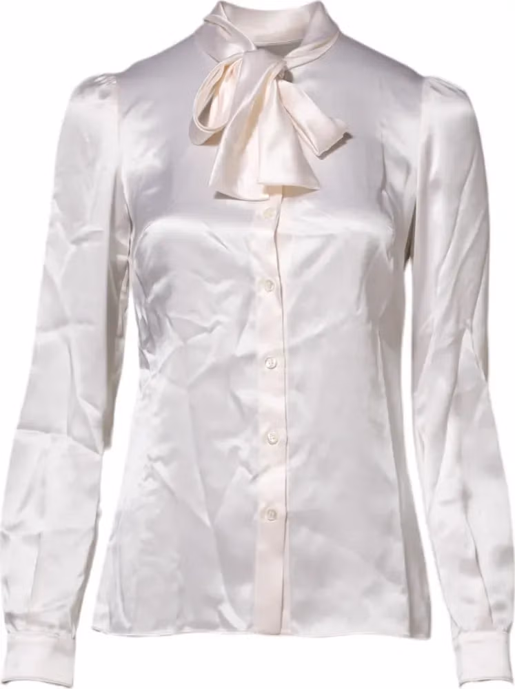 Dolce & Gabbana White Ascot Collar Long Sleeve Blouse Top