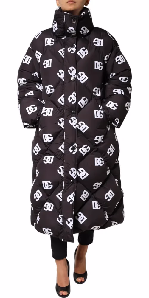 Dolce & Gabbana Black DG Mania Puffer Quilted Long Coat Jacket