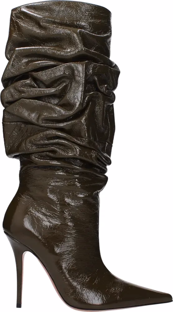 Amina Muaddi Green Leather High Heel Boots