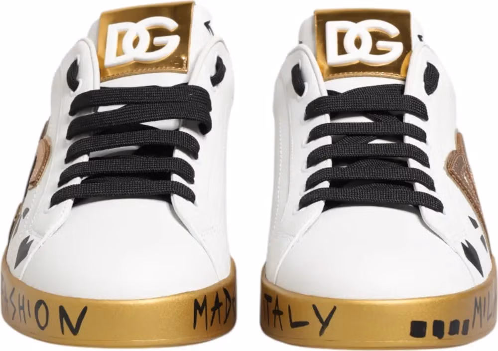 Dolce & Gabbana White Gold Crystal Portofino Sneakers Shoes