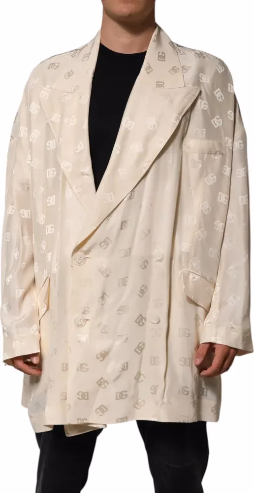 Dolce & Gabbana Beige Polyester Logo Monogram Coat Jacket