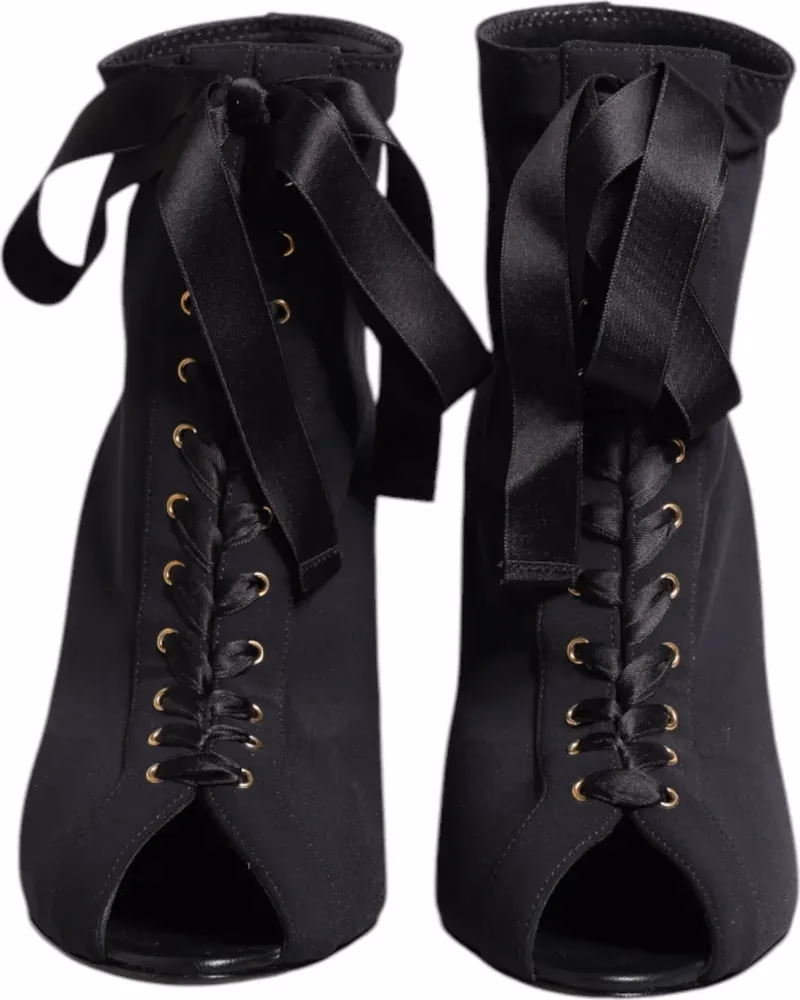 Dolce & Gabbana Black Stiletto Heels Lace Up Boots Shoes