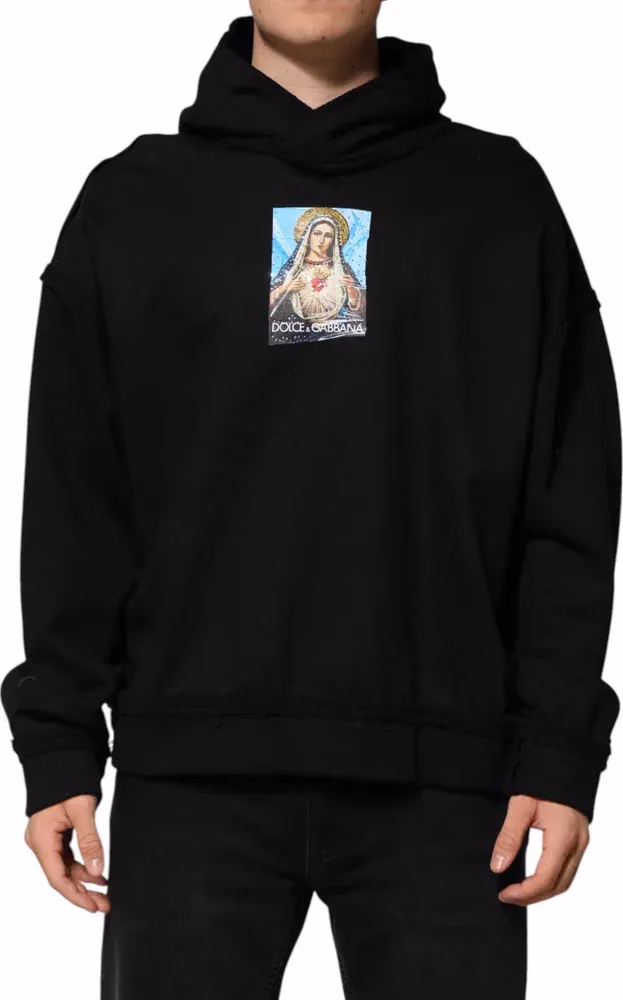 Dolce & Gabbana Black Printed Hoodie Crystal Embellished Jacket