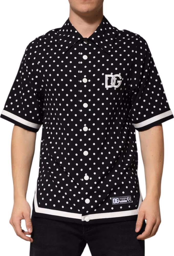 Dolce & Gabbana Black Polka Dot Short Sleeves Collared Polo T-shirt