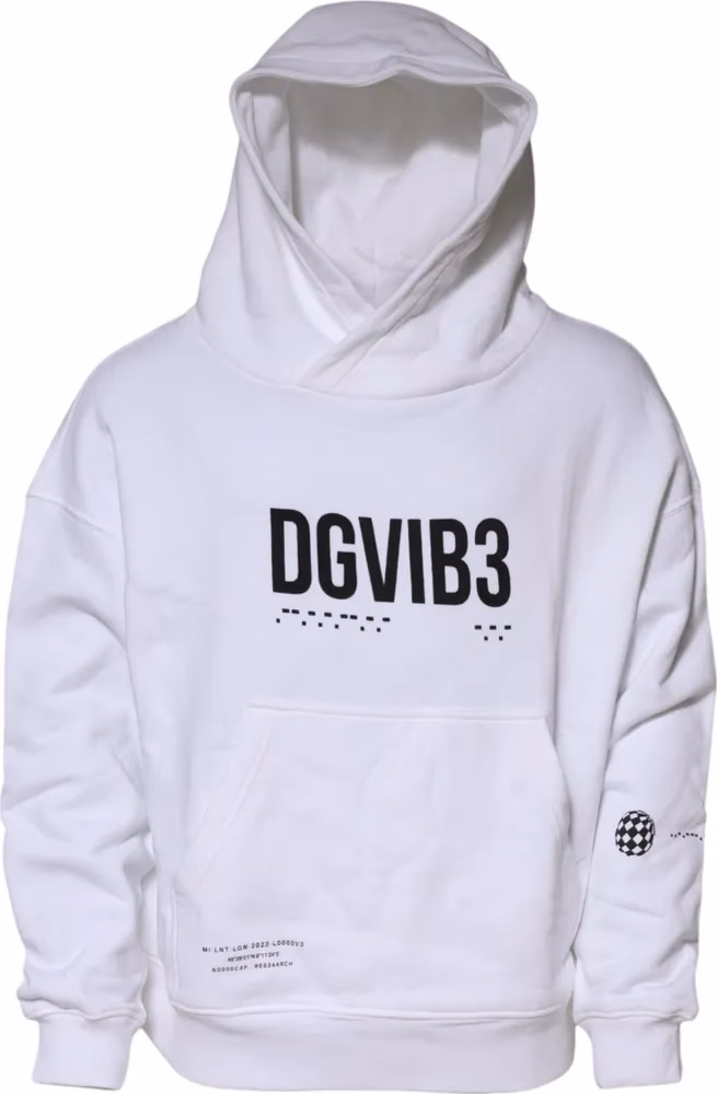 Dolce & Gabbana White DG Vib3 Hooded Men Sweatshirt Sweater