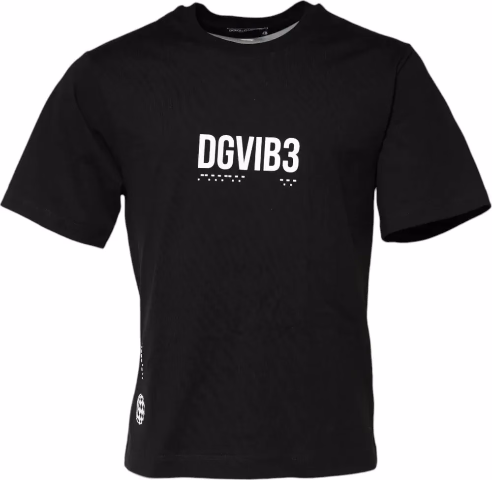 Dolce & Gabbana Black DG Vib3 Print Cotton Crew Neck T-shirt